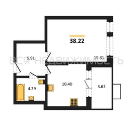 1-комнатная квартира, 38.22кв.м 1-комнатная квартира, 38.22кв.м - изображение 1