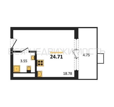 квартира-студия, 24,71кв.м. - изображение