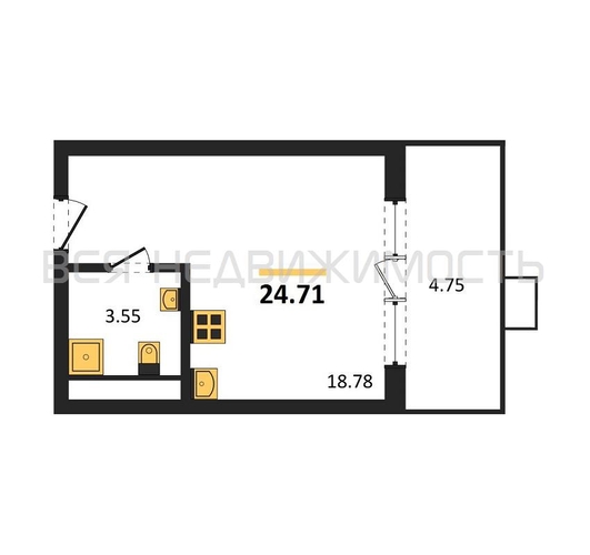 квартира-студия, 24,71кв.м. - изображение 0
