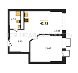 1-комнатная квартира, 42.73кв.м - изображение 1