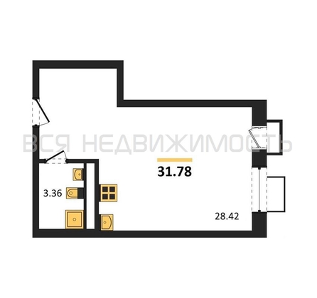 квартира-студия, 31,78кв.м. - изображение