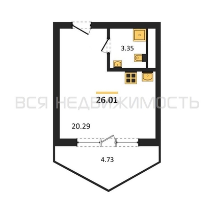 квартира-студия, 26,01кв.м. - изображение