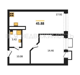 1-комнатная квартира, 45.88кв.м - изображение 1