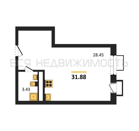 квартира-студия, 31,88кв.м. - изображение
