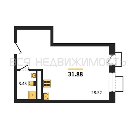 квартира-студия, 31,88кв.м. - изображение
