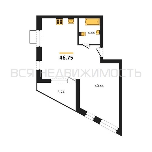 квартира-студия, 46,75кв.м. - изображение 0