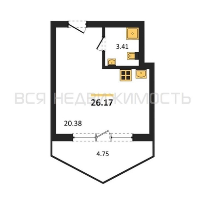 квартира-студия, 26,17кв.м. - изображение
