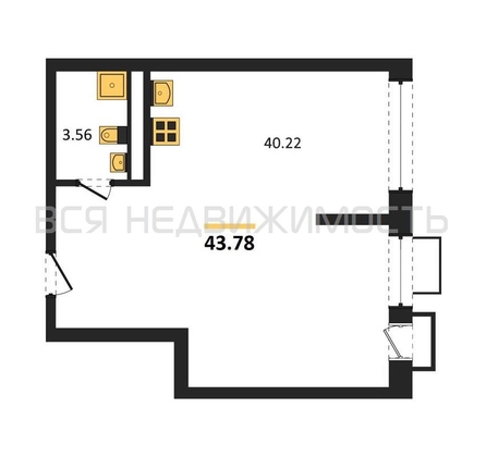 квартира-студия, 43,78кв.м. - изображение
