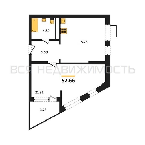 1-комнатная квартира, 52.66кв.м - изображение 0