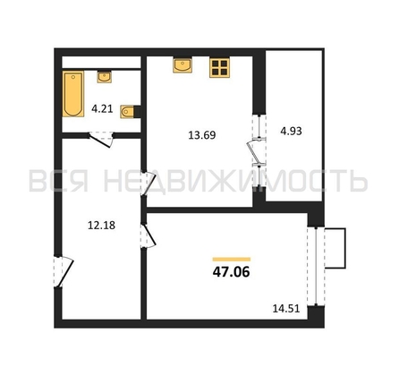1-комнатная квартира, 47.06кв.м - изображение