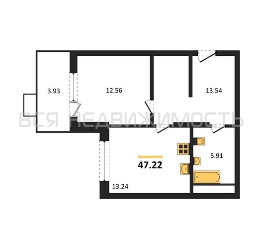 1-комнатная квартира, 47.22кв.м - изображение 0