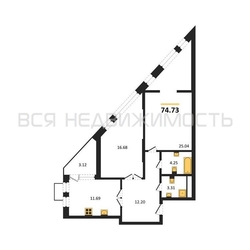 2-комнатная квартира, 74.73кв.м 2-комнатная квартира, 74.73кв.м - изображение 1