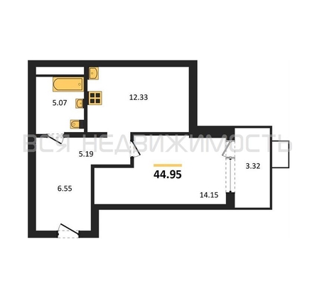 1-комнатная квартира, 44.95кв.м - изображение