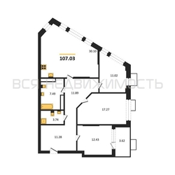 3-комнатная квартира, 107.03кв.м 3-комнатная квартира, 107.03кв.м - изображение 1