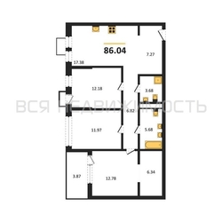 3-комнатная квартира, 86.04кв.м 3-комнатная квартира, 86.04кв.м - изображение 1
