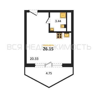 квартира-студия, 26,15кв.м. - изображение