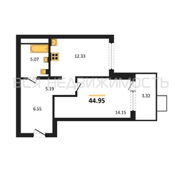 1-комнатная квартира, 44.95кв.м - изображение 1
