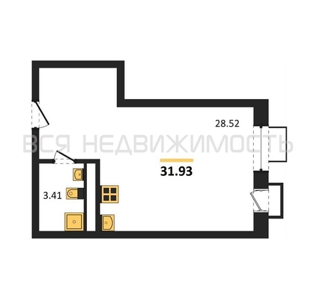 квартира-студия, 31,93кв.м. - изображение