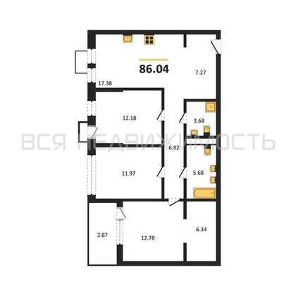 3-комнатная квартира, 86.04кв.м - изображение