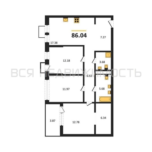 3-комнатная квартира, 86.04кв.м - изображение 0