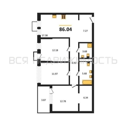 3-комнатная квартира, 86.04кв.м 3-комнатная квартира, 86.04кв.м - изображение 1