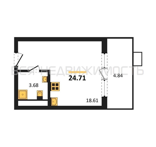 квартира-студия, 24,71кв.м. - изображение 0