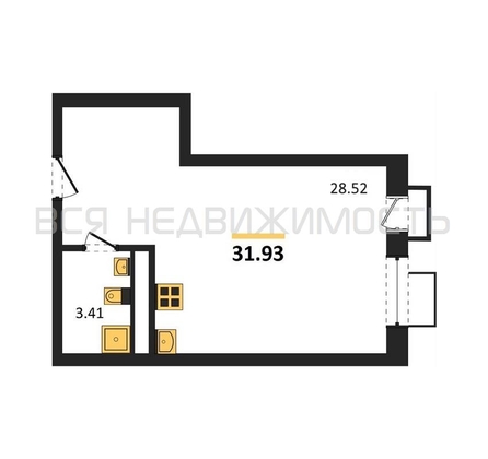 квартира-студия, 31,93кв.м. - изображение