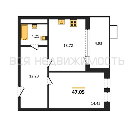 1-комнатная квартира, 47.05кв.м - изображение