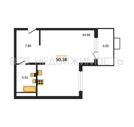 квартира-студия, 50,36кв.м. - изображение