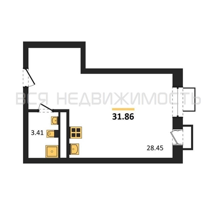 квартира-студия, 31,86кв.м. - изображение