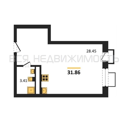 квартира-студия, 31,86кв.м. - изображение