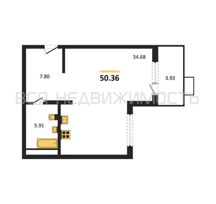 квартира-студия, 50,36кв.м. - изображение