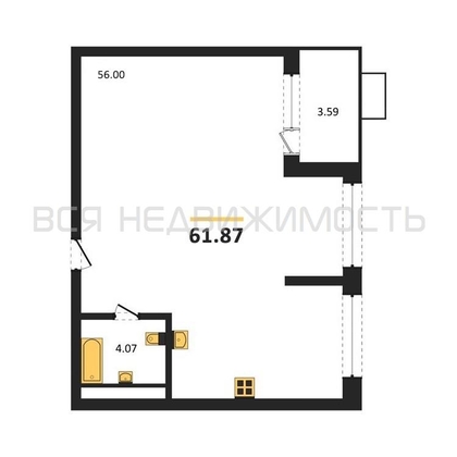 квартира-студия, 61,87кв.м. - изображение