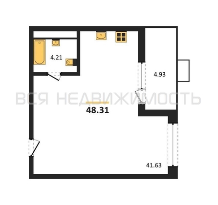 квартира-студия, 48,31кв.м. - изображение