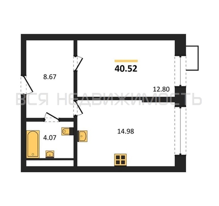 1-комнатная квартира, 40.52кв.м - изображение