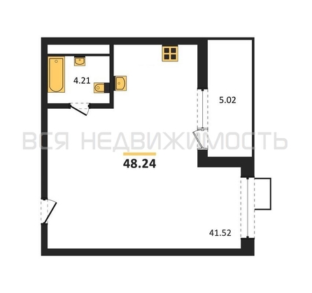 квартира-студия, 48,24кв.м. - изображение