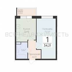 1-комнатная квартира, 34.21кв.м - изображение 1