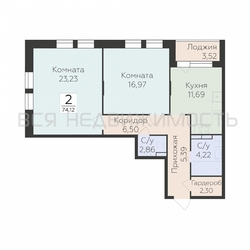 2-комнатная квартира, 74.12кв.м - изображение 1