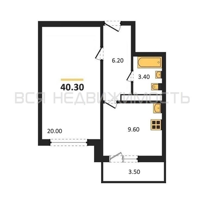 1-комнатная квартира, 40.3кв.м - изображение