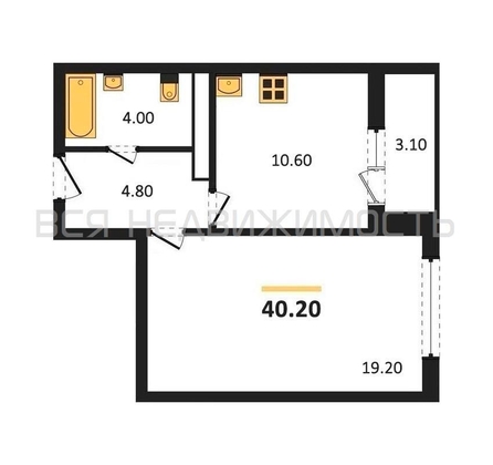 1-комнатная квартира, 40.2кв.м - изображение