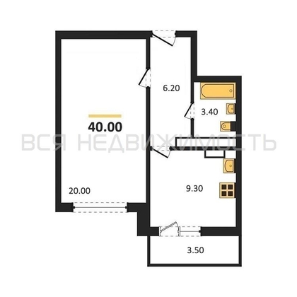 1-комнатная квартира, 40кв.м - изображение