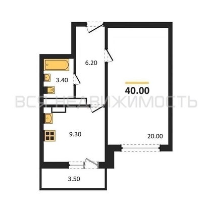 1-комнатная квартира, 40кв.м - изображение