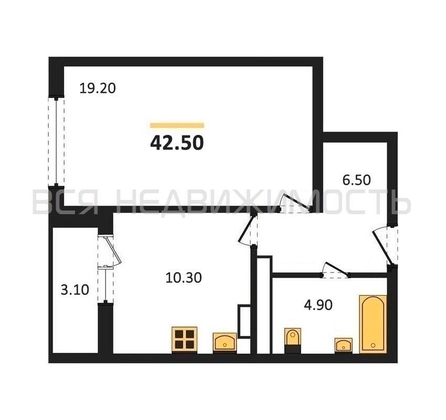 1-комнатная квартира, 42.5кв.м - изображение