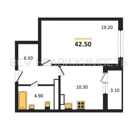 1-комнатная квартира, 42.5кв.м - изображение