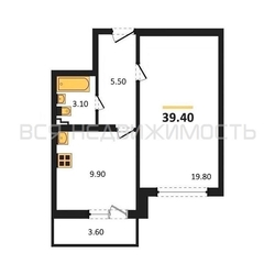 1-комнатная квартира, 39.4кв.м 1-комнатная квартира, 39.4кв.м - изображение 1