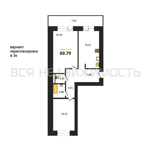 2-комнатная квартира, 69.79кв.м - изображение 1