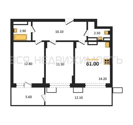 2-комнатная квартира, 61кв.м - изображение