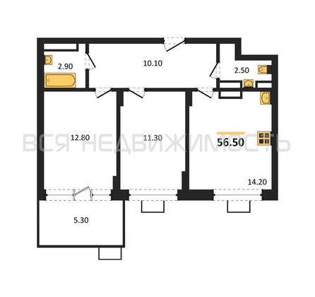 2-комнатная квартира, 56.5кв.м - изображение