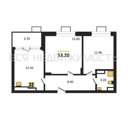 2-комнатная квартира, 53.2кв.м - изображение