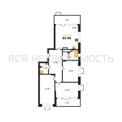 3-комнатная квартира, 82.4кв.м 3-комнатная квартира, 82.4кв.м - изображение 1